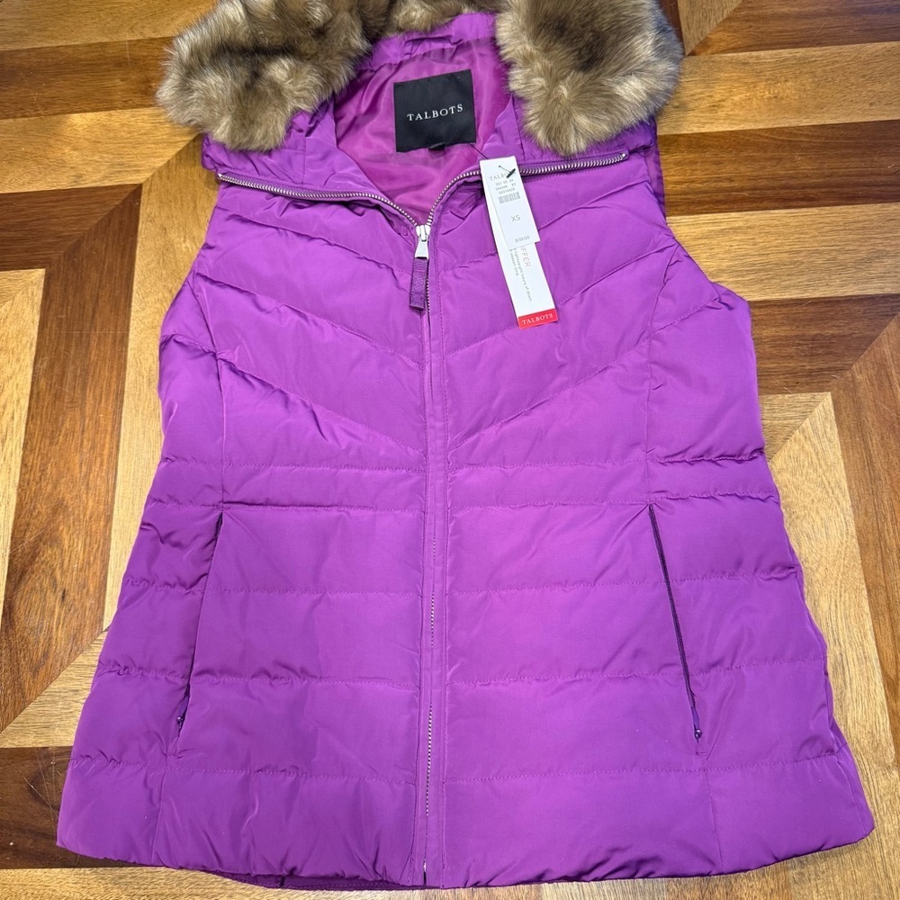 Talbots The Puffer Fuchsia Quilted Hooded Vest Down Fill new with tags